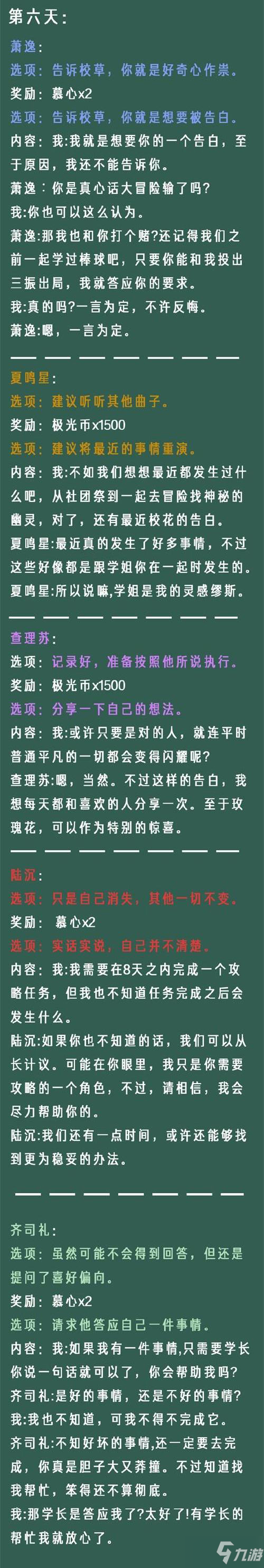 《光与夜之恋》像素情缘第六天选择推荐_光与夜之恋