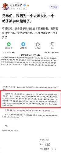 PDD已起诉多人侵犯名誉权：网友称发个帖子就被告了，要求赔偿1万元