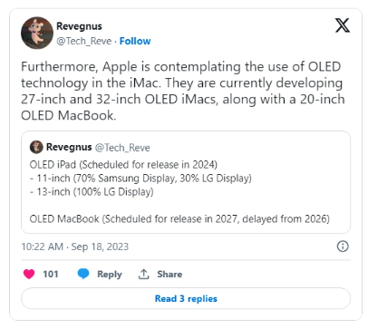 苹果屏幕革命：OLED技术或将登陆iMac和MacBook