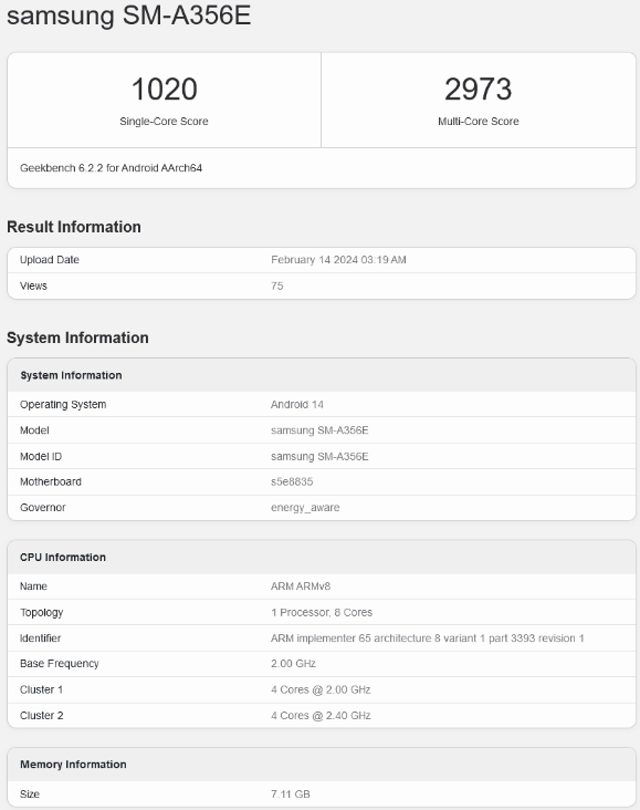 三星Galaxy A35 5G手机规格曝光，搭载Exynos 1380芯片组